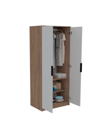 Closet Wesley, Miel y Blanco, con Un Tubo Cromado y Dos Puertas Batientes