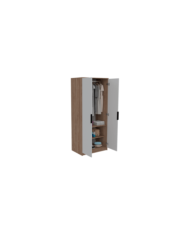 Closet Wesley, Miel y Blanco, con Un Tubo Cromado y Dos Puertas Batientes