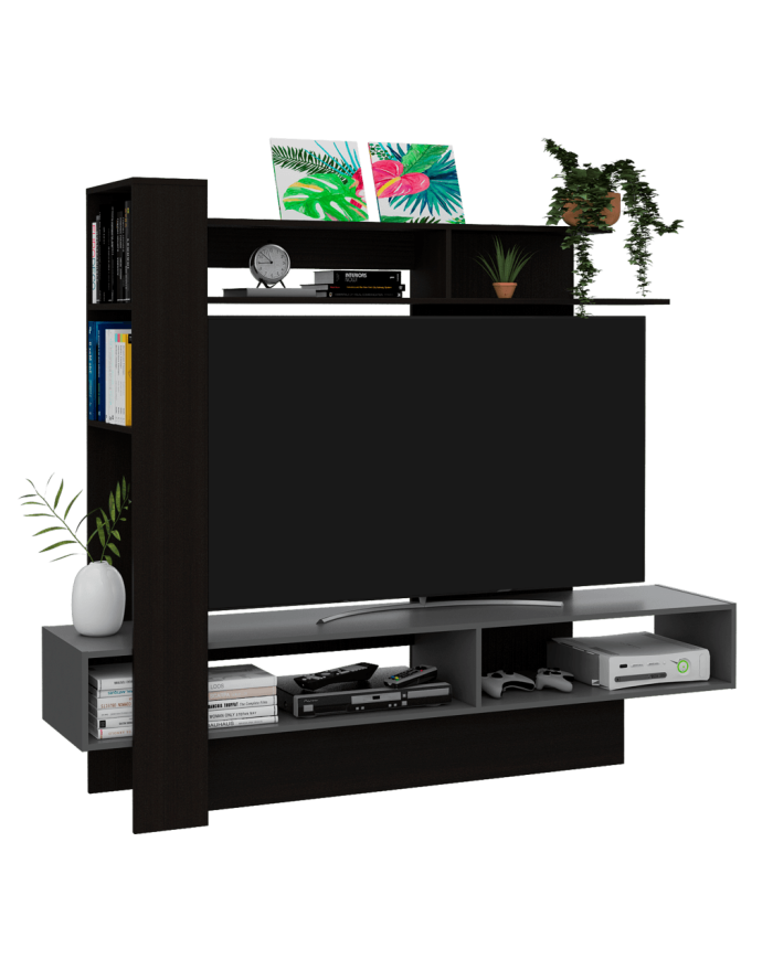 Mesa Para Tv Vegas, Wengue y Plata Oscuro, con Espacio Para Televisor de Hasta 55 Pulgadas