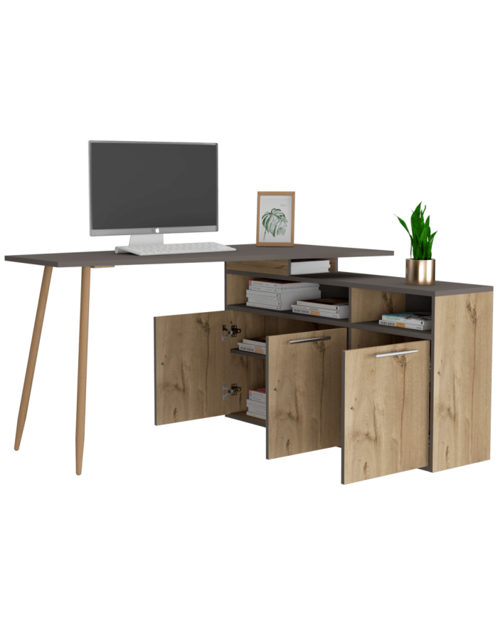 Escritorio  En L Singapur, Café Claro y Cocoa, con Tres Puertas Batientes