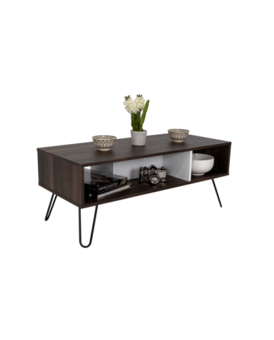 Mesa de Centro Lara, Caoba y Blanco, con Amplio Espacio y Patas de Acero