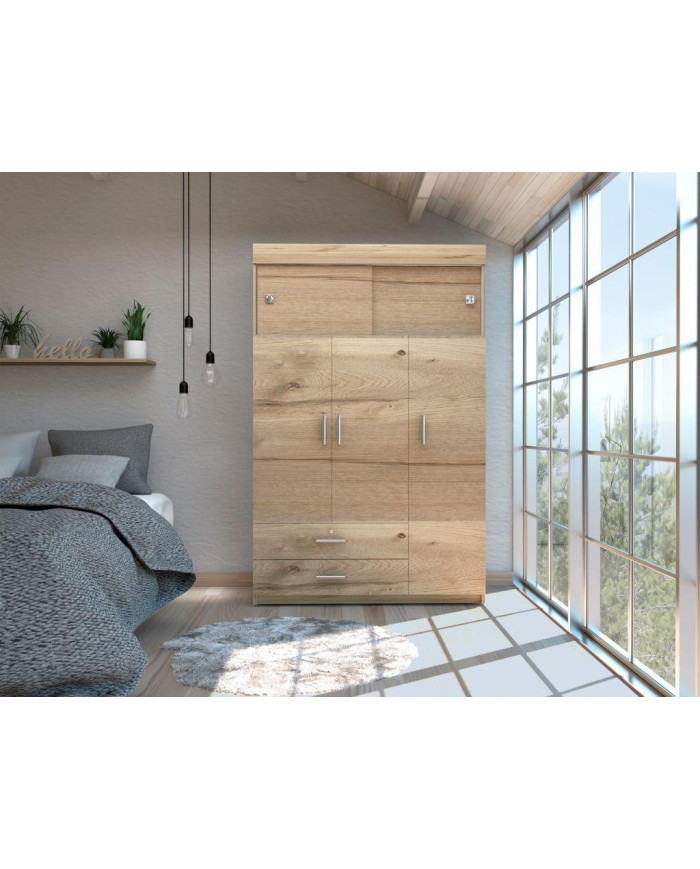 Closet Alma, Café Claro y Blanco, con Dos Cajones y Dos Puertas Corredizas