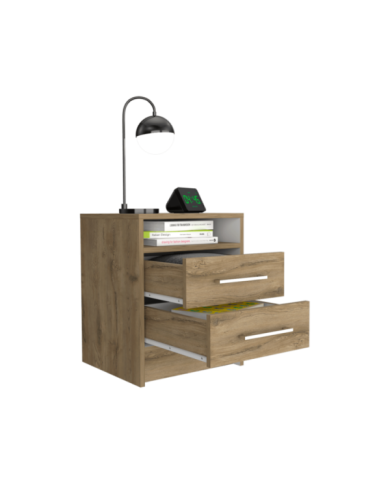 Mesa de Noche Douglas, Macadamia y Blanco, con Un Entrepaño Superior y Dos Cajones Organizadores