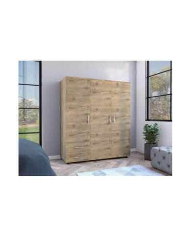 Closet Light, Macadamia y Blanco, con Dos Cajones y Tres Puertas Batientes