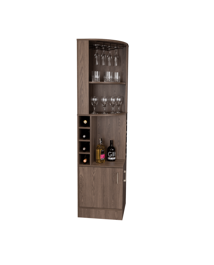 Bar Esquinero Celeste, Chocolate, con Dos Puertas y Espacio Porta Copas ZF