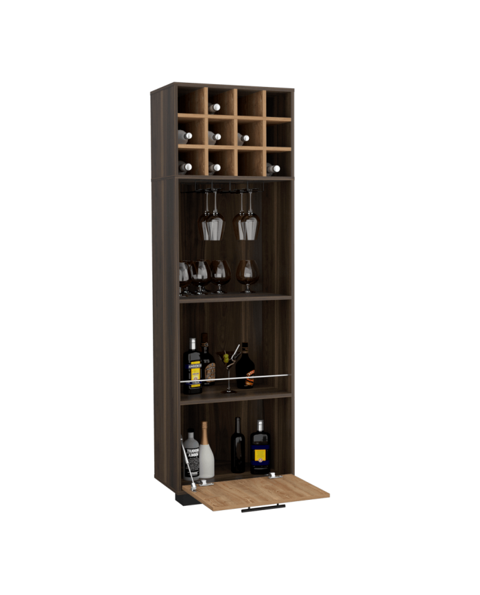 Bar Esquinero Marsel, Caoba y Miel, con Una Puerta Abatible y Espacio Porta Copas Hc