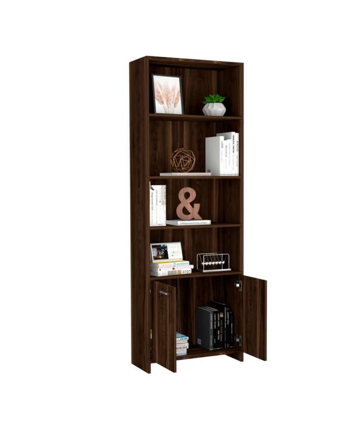 Biblioteca Milán, Caoba, con Dos Puertas Abatibles y Cuatro Entrepaños