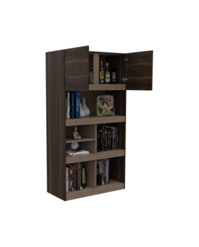 Biblioteca Taira, Caoba y Miel, con Dos Puertas Batientes y Variedad de Entrepaños