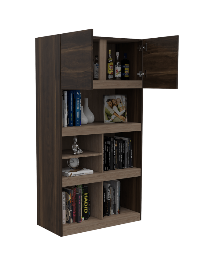 Biblioteca Taira, Caoba y Miel, con Dos Puertas Batientes y Variedad de Entrepaños