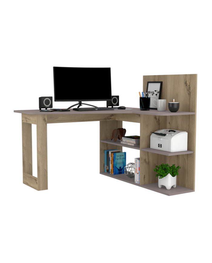 Escritorio En L Andalucia, Café Claro y Cocoa, con Variedad de Entrepaños Jm