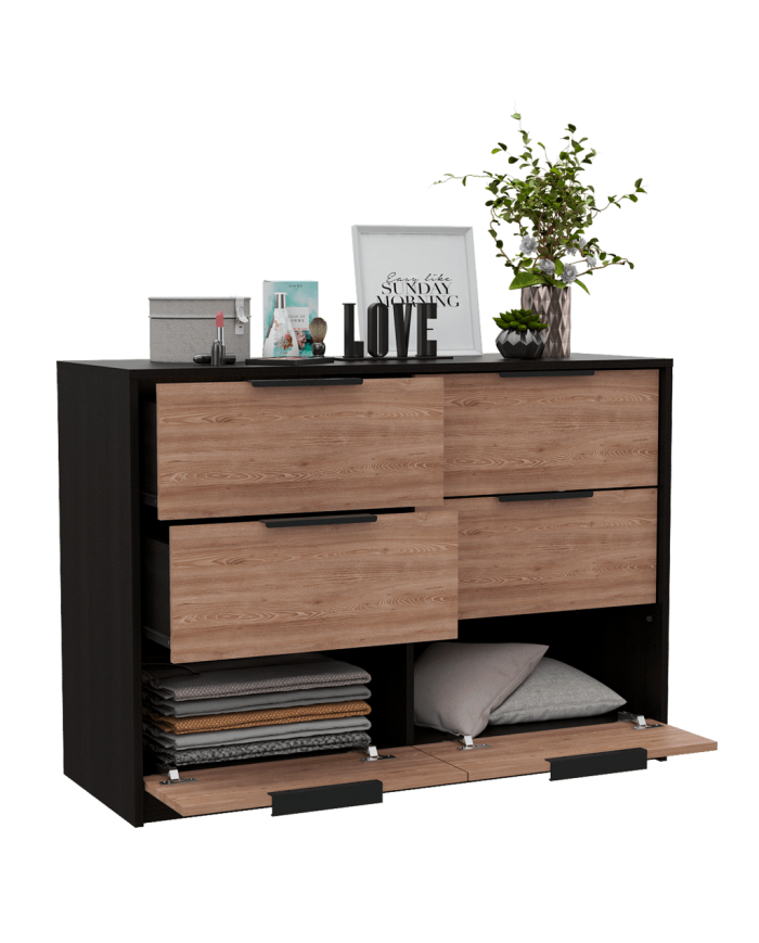 Organizador Wesley, Wengue y Miel, con Tres Cajones Organizadores y Dos Puertas Abatibles