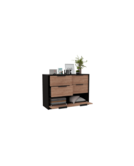 Organizador Wesley, Wengue y Miel, con Tres Cajones Organizadores y Dos Puertas Abatibles