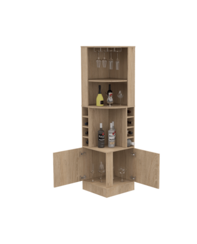 Bar Esquinero Celeste, Beige, con Dos Puertas y Espacio Porta Copas