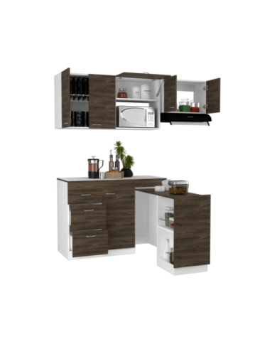 Cocina Integral Amatista, Chocolate y Blanco, con Amplia Capacidad de Almacenamiento, No Incluye Mesón