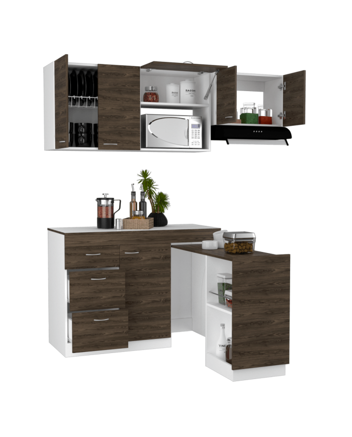 Cocina Integral Amatista, Chocolate y Blanco, con Amplia Capacidad de Almacenamiento, No Incluye Mesón