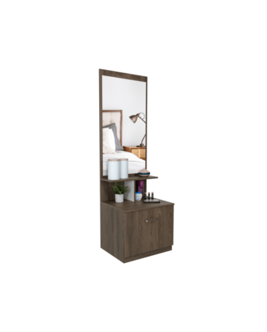 Tocador Zaha, Chocolate, con Espejo y Un Cajón Organizador