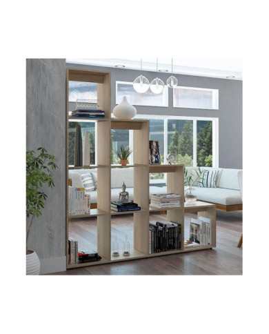 Biblioteca Escalera Ascher, Beige, con Variedad de Espacios Para Libros y Artículos Decorativos