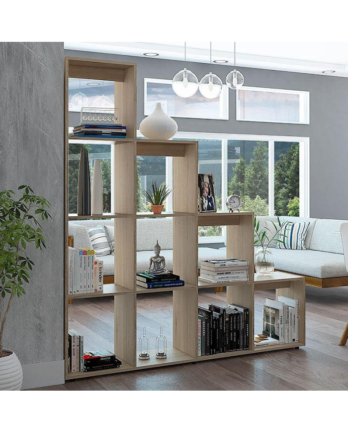 Biblioteca Escalera Ascher, Beige, con Variedad de Espacios Para Libros y Artículos Decorativos