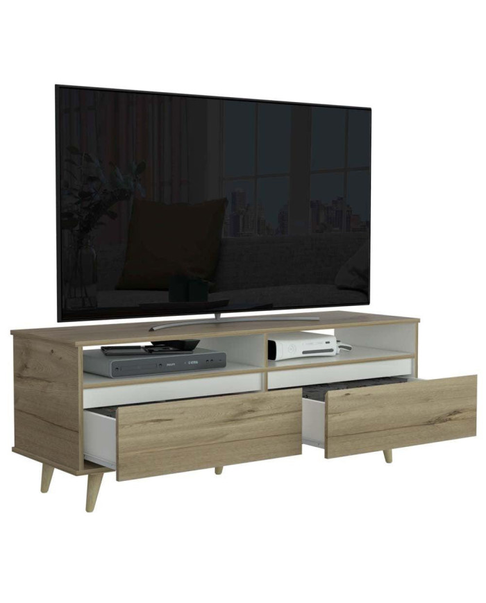 Mesa Para Tv Durham, Café Claro y Blanco, con Espacio Para Televisor de Hasta 60 Pulgadas