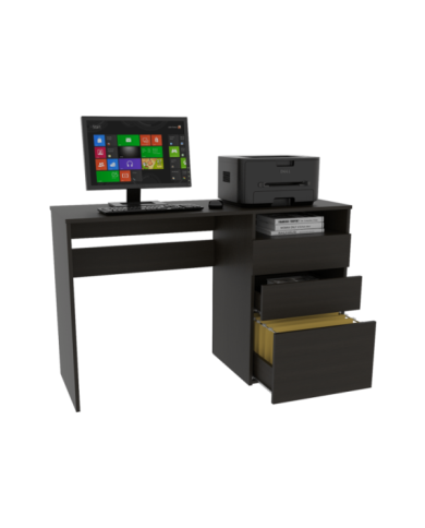 Escritorio Venus, Wengue, con Dos Cajones Multiusos y Un Cajón Archivador Adicional