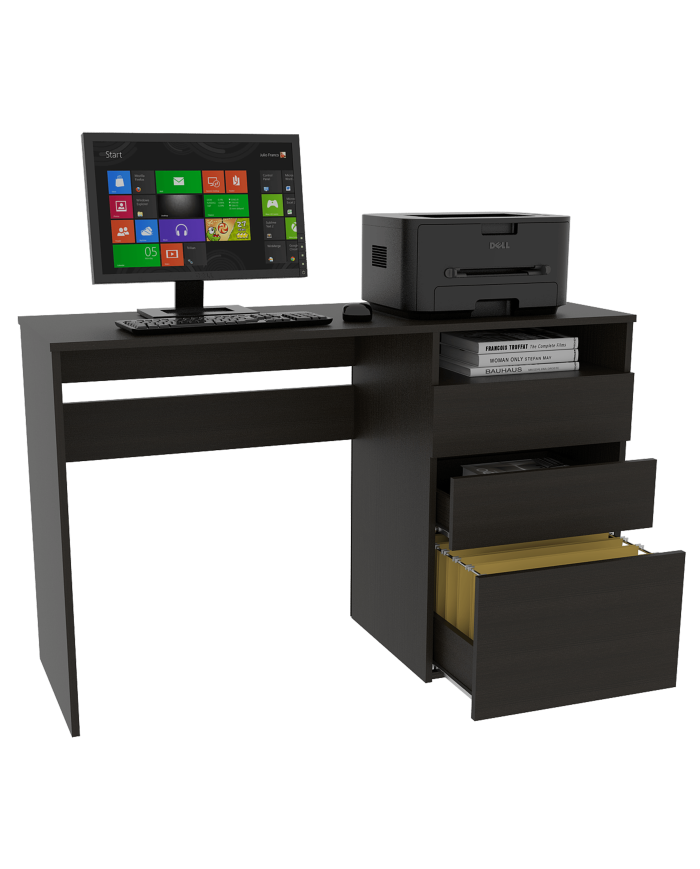 Escritorio Venus, Wengue, con Dos Cajones Multiusos y Un Cajón Archivador Adicional