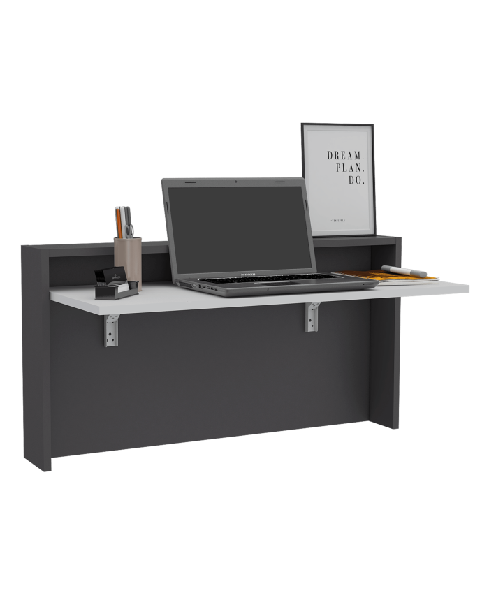 Escritorio Colgante Frello, Plata Oscuro y Blanco, con Espacio Para Artículos de Estudio