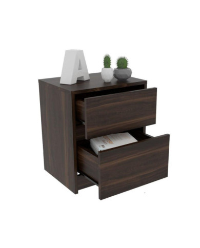 Mesa de Noche Ozzan, Caoba, con Dos Cajones Deslizables con Apertura Sin Manijas