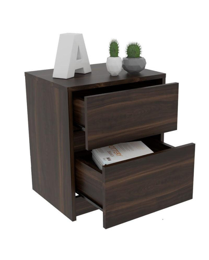 Mesa de Noche Ozzan, Caoba, con Dos Cajones Deslizables con Apertura Sin Manijas