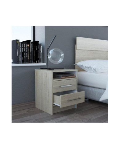Mesa de Noche Douglas, Beige y Blanco, con Un Entrepaño Superior y Dos Cajones Organizadores