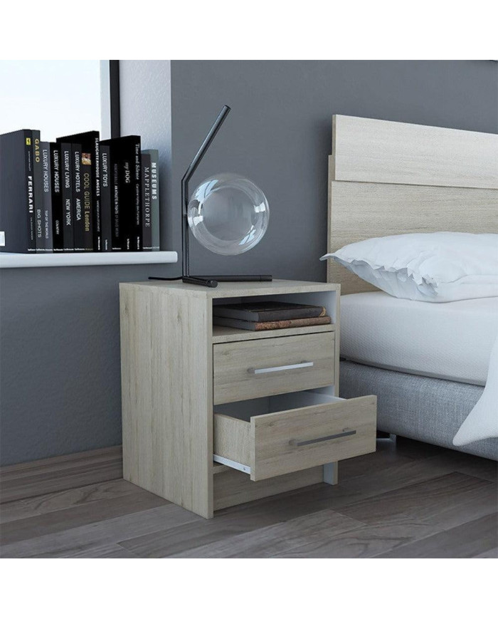 Mesa de Noche Douglas, Beige y Blanco, con Un Entrepaño Superior y Dos Cajones Organizadores