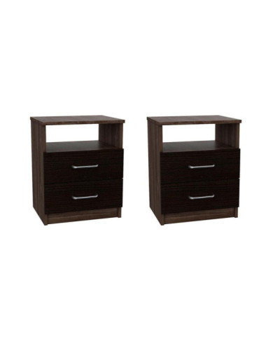 Mesa de Noche Cantabria, Wengue, con Dos Cajones Deslizables y Manijas Metálicas X2