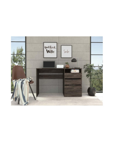 Escritorio Venus, Chocolate, con Dos Cajones Multiusos y Un Cajón Archivador Adicional