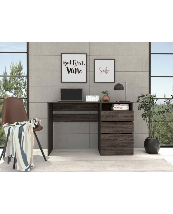 Escritorio Venus, Chocolate, con Dos Cajones Multiusos y Un Cajón Archivador Adicional