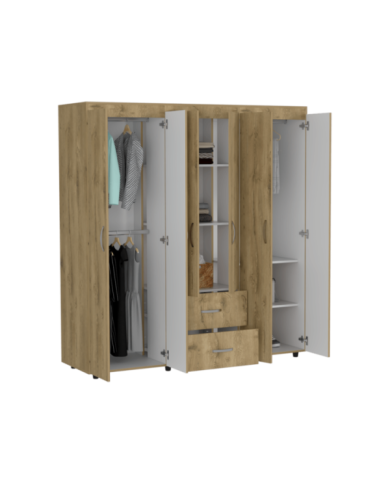 Closet Bariloche Bombay, Macadamia y Blanco, Variedad de Entrepaños y Seis Puertas Abatibles
