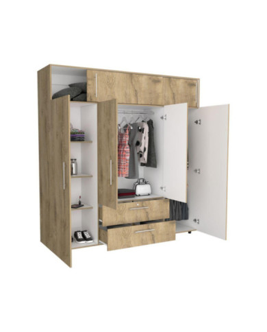 Closet Babel, Macadamia y Blanco, con Cuatro Puertas Abatibles y Cuatro Cajones Multiusos