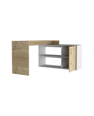 Escritorio En L Moscú, Café Claro y Blanco, con Un Cajón y Dos Entrepaños