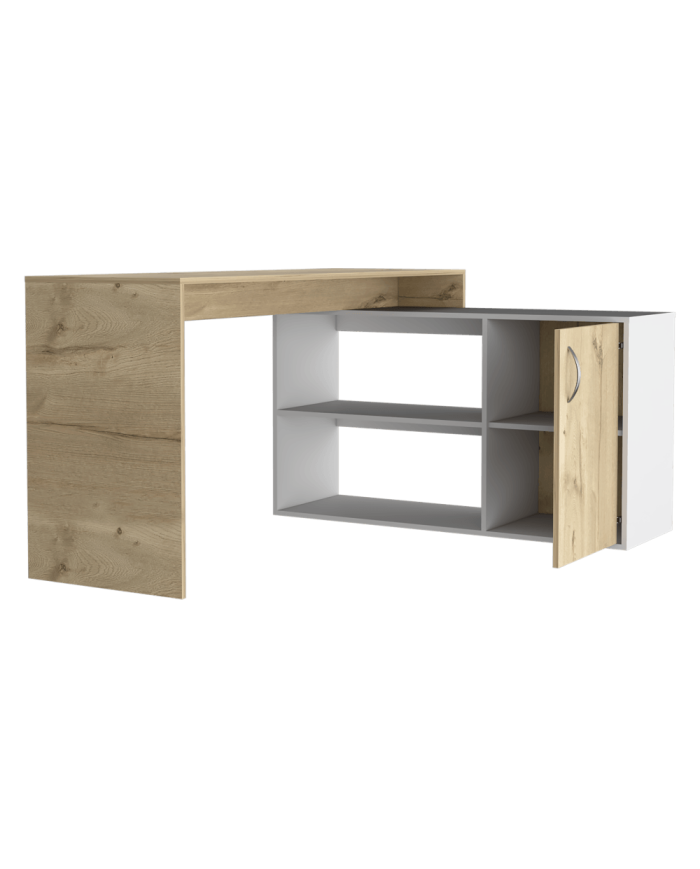 Escritorio En L Moscú, Café Claro y Blanco, con Un Cajón y Dos Entrepaños