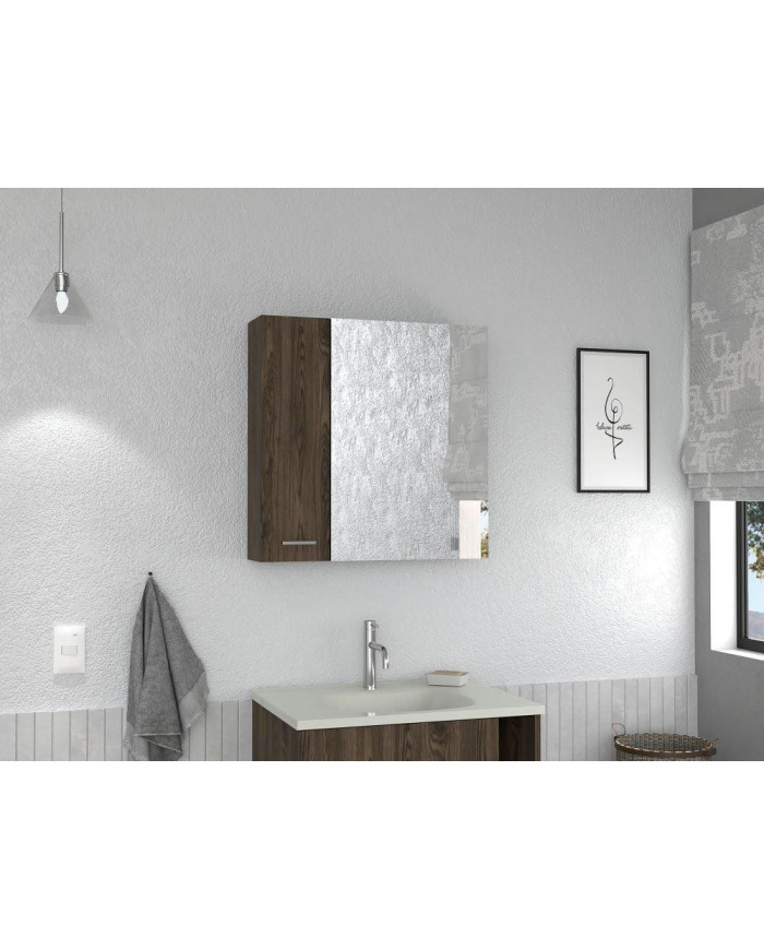 Gabinete de Baño Apolis, Chocolate, con Puerta Espejo y Dos Entrepaños Para Ubicar Múltiples Objetos