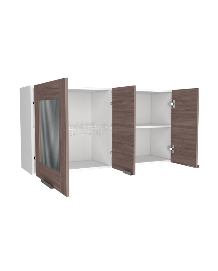 Gabinete Superior Diamante, Blanco y Castaño, con Tres Puertas Abatibles