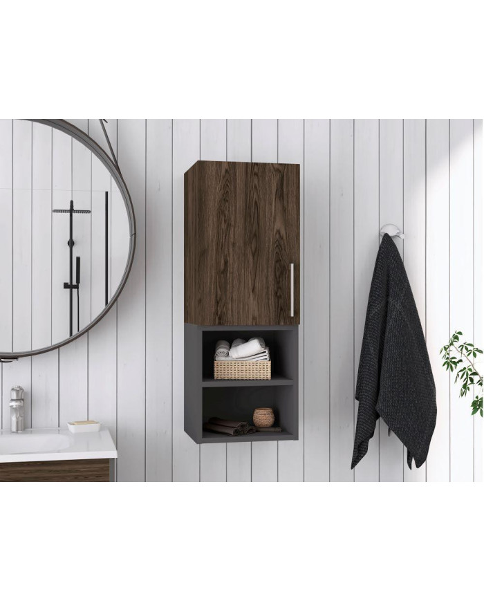 Gabinete de Baño Oporto, Chocolate y Plata Oscuro, con Espacio Para Guardar Objetos de Aseo Personal