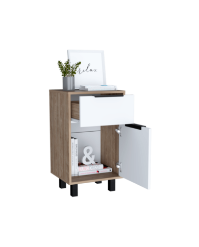 Mesa de Noche Wesley, Miel y Blanco, con Una Puerta y Un Cajón Organizador
