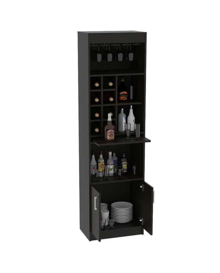 Bar Celeste, Wengue, con Espacio Para Organizar Botellas de Vino y Copas