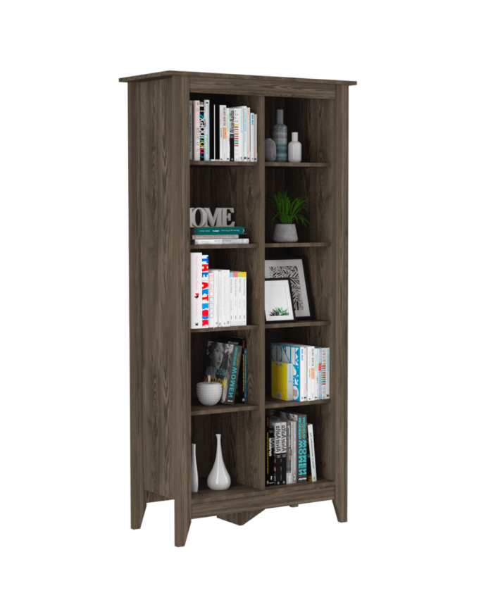 Biblioteca Sarume, Chocolate, Amplios Entrepaños Para Objetos Decorativos