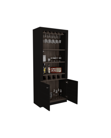 Bar Tonny, Avellana y Wengue, con Espacio Superior Para Almacenar Copas de Vino