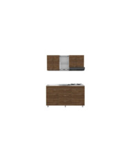 Cocina Integral Laurel, Castaño y Blanco, Incluye Mesón Izquierdo En Acero Inoxidable y Campana