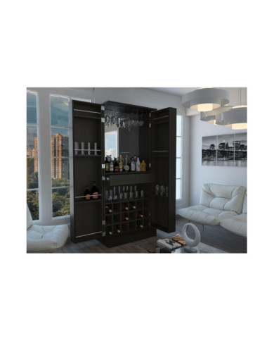 Bar Alto Salvador, Wengue, con Espacio Para Botellas y Porta Copas