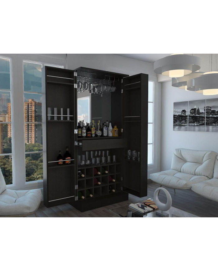 Bar Alto Salvador, Wengue, con Espacio Para Botellas y Porta Copas