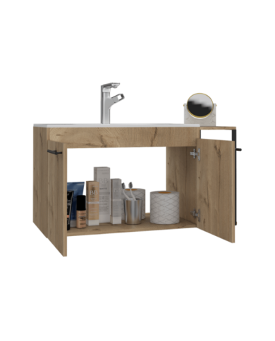 Mueble Lavamanos Anney, Café Claro, con Dos Puertas y Dos Entrepaños 100