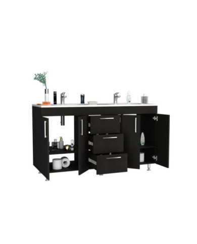 Mueble Lavamanos Homer, Wengue, con 4 Puertas y 3 Cajones