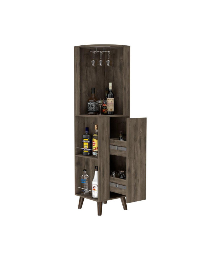 Bar Esquinero Telmo, Nogal, con 1 Cajonera Para Almacenamiento